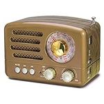 PRUNUS J-160 Portable Radio Retro, SW AM FM Radio Small with Bluetooth Speaker, Transistor radio Battery Operated,upgrade 1800mAh Rechargeable Battery,Supports TF Card/USB MP3 Player (Gold)