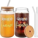 Engagement Gifts For Couples - Fiance Fiancee Wedding Gifts For Him And Her - Bridal Shower Gifts For Her - His And Hers Glass Cup For Mr And Mrs Bride And Groom To Be