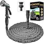 Garden Hose Pipe Expandable Garden Hose with 3/4", 1/2" Fittings, Anti-Leakage - Flexible Expanding Hose with 8 Function Spray Nozzle by Homoze (50FT, Black) (50FT, Black)