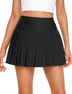 CRZ YOGA Women’s Pleated Tennis Skirts with Pockets High Waisted Casual Skirts A Line Workout Golf Skirts Cute Comfy Shorts Black Small