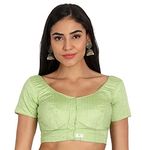 JISB Women's Polyester Stripe Zari Elbow Sleeves saree Blouse (38, Green)