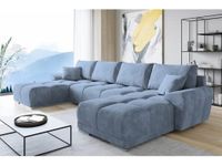 Easy Sofas and Wardrobes Velvet Corner U Shaped Sofa 365 x 85 x 189 – Storage and Pillows - Pull out Sofa Bed - Sofas for Living Room – Sofabed Sleeping Function - Color: Blue (MO-70)