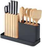 Caraway 14-Piece Kitchen Prep Set - Kitchen Knife Set & Wooden Utensil Set - Made With Premium German Steel Blades & FSC-Certified Birch Wood - Non-Toxic Materials - Includes Organizer - Charcoal