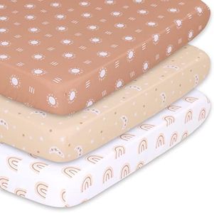 The Peanutshell 3-Pack Fitted Playard Sheets - Soft & Breathable Baby Boy or Girl Mini Crib Sheets, Pack N Play Mattress, Fits Standard Playard Pack Play Mattresses - Boho