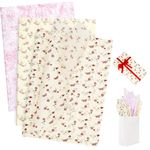 Larcenciel Vintage Floral Gift Tissue Paper for Gift Bags Packaging 70x50cm 30 Sheets, Pink Red Rose Gift Wrapping Tissue Paper Art Tissue for Birthday Wedding Valentine Anniversary Party Craft Decor