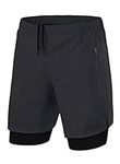 TCA Ultra 2 in 1 Compression Shorts Men Running Gym Shorts for Men with 2X Zipped Pockets - Asphalt, L