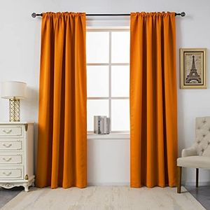 DUALIFE Orange Blackout Curtains for Bedroom Big Windows - 108 Inch Length Rod Pocket Thermal Insulated Block Out Soundproof Curtains for Living Room Set of 2 Panels (Orange 54x108)