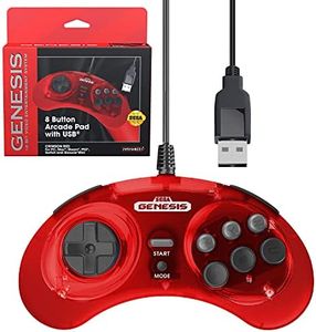 Retro-Bit Official Sega Genesis USB Controller 8-Button Arcade Pad for Sega Genesis Mini, Switch, PC, Mac, Steam, RetroPie, Raspberry Pi - USB Port (Crimson Red)