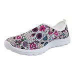 Kuiaobaty Women Running Shoes Mexico Sugar Skull Pattern Slip on Shoes Girls Walking Sneaker Lightweight Work Shoes for Hiking Jogging