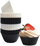 SILISTUFF Silicone Cupcake Moulds, 24 Pack Muffin Cases Cups Extra Thick, 7.0cm x 3.5cm, Black & White Patty Pans