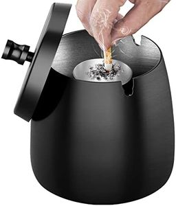 Cenicero Exterior - Cenicero Con Tapa (10 * 9 * 10cm), Antiolores Acero Inoxidable Ceniceros, Grande Cenicero Portátil con Base Antideslizante, Cenicero Antiolores para Hogar y Oficina - Negro