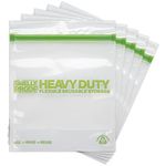 Smelly Proof HEAVY DUTY Reusable STAND-UP Ziplock Bags for Food Storage, USA Made, NO PEVA & BPA FREE, Reusable Freezer Bags, Dishwasher-Safe, Triple Zip, CLEAR 5-mils LRG Quart 8.5" x 10" - 5pk