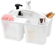 UUJOLY Plastic Portable Shower Caddy Basket Bucket, Cleaning Shower Basket with Handle Compartments Storage Basket Organizer for Bathroom Kitchen College Dorm Sink, White