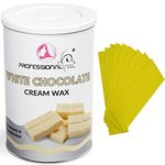 Professional Feel WHITE CHOCOLATE CREAM WAX With 32 Wax Strips, hydro soluble wax For Face, Upper Lips, Arms, Legs, Bikini Line, Underarms, Finger and Full Body | Men & Women (800 Grams)