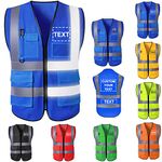 YAEILOV Custom Safety Vest for Men High Visibility Protective Workwear 5 Pockets With Reflective Strip Personalised Your Text/Logo/Image Safety Accessories for Outdoor Works(Blue,S)