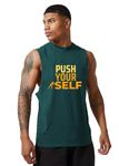 CHKOKKO Men Printed Gym Tank Tops Sports Sleeveless Regular Fit Vest Bottlegreen M