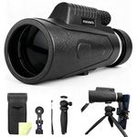 Paxvanta 12X50 Monocular Telescope for Bird Watching - HD BAK4 Prism FMC Lens with Smartphone Adapter & Tripod - Waterproof Fogproof Compact Monocular for Adults, Wildlife, Hiking & Sports (Black)