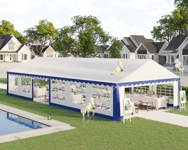 AMERLIFE 20x40 FT Heavy-Duty Party Tent with Sidewalls, Blue & White