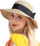 Beach Sun Hats for Women, Straw Hat for Women UPF 50+ UV Sun Protection Summer Hat Foldable Roll up Cap A-Khaki