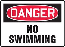 Accuform MADM027VA Aluminum Safety Sign, Legend"Danger NO Swimming", 10" Length x 14" Width, Red/Black on White