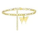 TONY & SANDY Initial Ankle Bracelets for Women Figaro Chain Butterfly Gold Anklet Waterproof Adjustable Summer Beach Foot Jewelry Personalized Gifts for Women Presents, D