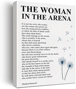 Inspirational Canvas Wall Art Motivational the Woman in the Arena Quote Canvas Print Positive Speech Quotes Canvas Painting Office Home Wall Decor Framed Gift 12x15 Inch