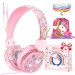 QearFun Dinosaur Headphones for Boys Kids for School, Kids Wired Headphones with Microphone & 3.5mm Jack, Teens Toddlers Noise Cancelling Headphone with Adjustable Headband for Tablet/Smartphones-Pink