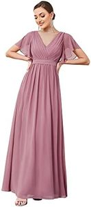 Ever-Pretty Vestiti da Sera Donna Elegante Stile Impero Scollo a V Maniche Corte Lungo Chiffon Vestito da Sera Orchidea 44