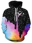 Unisex 3D Novelty Hoodies Graphic Print Galaxy Hoodies Pullover Sweatshirt Pockets, 8e Black Colorful, Small-Medium