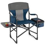 COSTWAY Folding Camping Chair, Heavy-Duty Director Chair Supports 400lbs for Adults with Side Table, Cooler Bag, Storage, Strap, Portable Makeup Chair Suitable for Fishing Picnic, Blue