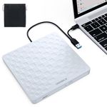 ORIGBELIE External CD/DVD Drive for Laptop, Ultra Slim 13mm USB 3.0 Type-C Portable DVD Player CD Burner Reader Writer Recorder for Desktop PC Windows 11/10/8/7 Linux Mac OS, White