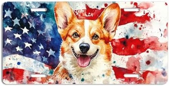 NGZ Corgi License Plate, Funny Pet American Flag Painting Aluminum License Plate Suitable for Car, RVs, Bars, Fences, garages, etc. 12x6 Inch