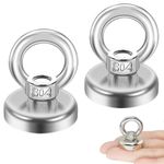 2 Pack Round Neodymium, Strong Neodymium Magnets, 0.95inch(25mm) Strong Magnets Heavy Duty 17kg, Fishing Magnets, Industrial Magnet with Eye Bolts for Fishing, Hanging, Hoisting