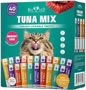 Beloved Pets Creamy Lickable Cat Treats & Wet Squeeze Tubes – Tuna Mix, Liquid Cat Snacks, Urinary Care, Multivitamin Treats for Cats & Small Dogs, Lick Up (10 Ounce (Pack of 1), Tuna Mix 40 Sticks)