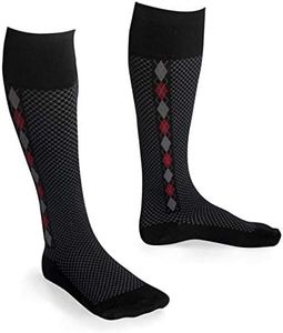 EvoNation USA Made Men & Women Quilted Mini Argyle Graduated Compression Socks 15-20 mmHg Medical Quality Knee High Orthopedic Pressure Support Stockings Hose - Best Fit Comfort Top (XL, Black)