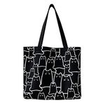 TSHAOUN Cat Canvas Tote Bag，tote bag with zip，canvas bag， Cotton Reusable Shopping Bag with Pocket， Cute Cat Tote Beach Bags Aesthetic for Women As Gift. (Black)