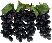 Woration 4 Bunches Artificial Grape Lifelike Simulation Fruit Decorative Fake Black Grapes with Vines Kitchen Office Garden Home Prop Cabinet Display (36 kernels)