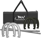 NQV Horseshoe Outside Game,Horse Shoe Game Kit,Horseshoe Set on Lawn Beach Soil Outdoor Backyard for Adults. 4 Heavy Duty Steel Horseshoes Regulation Size(2Silver 2Black)+2 Steel Stakes+1 Portable Bag