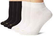 HUE Women's Quarter Top 6 Pair Pack Sport Sock (3 Black, 3 White)