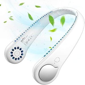 Bladeless Neck Fan with 360° Airflow, Portable Hands-Free Small USB Fan - Rechargeable Battery Operated Personal Mini Cooling Fan, Perfect for Kids, Office, Travel, Sports, Household, Outdoor (White)