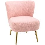 HOMCOM Armless Accent Chair for Bedroom, Upholstered Side Chairs for Living Room with Gold Steel Legs, Slipper Chair, Pink