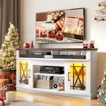 YITAHOME TV Stand Modern Entertainment Center for Living Room, 32'' Tall LED TV Media Console Table for 65 55 Inch, TV Cabinet with Adjustable Shelves and Glass Doors, White & Brown, 59 Inch