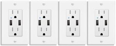 Dual USB Wall Outlet,Greencycle 15A Tamper Resistant Electrical Socket 4.2A USB Wall Receptacle with LED Indicator,UL Listed Power Charger with Panel Plate,15A/125V,4PK