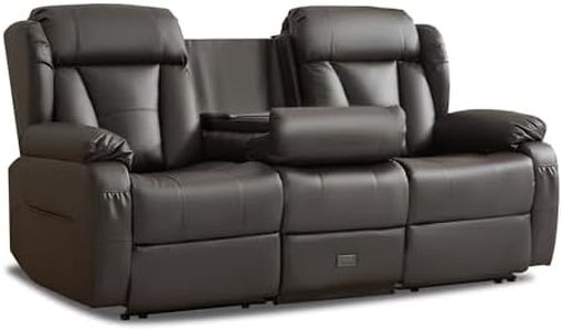 WISHDEER Loveseat Recliner Sofa,3 Seater RV Recliner Couch, Manual Reclining Loveseat with Console for Living Room, Home Theater Seating with AC/USB C/USB and Drawer (Brown, 3 Seater)