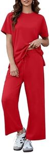 PINSPARK 2 Piece Sets for Women Summer Short Sleeve Matching Lounge Set Wide Leg Pants Tracksuit Travel Outfits 2025,Red XXX-large