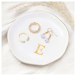 ProCase Ceramic Jewelry Tray, Initial Ring Dish Trinket Plate Engagement Gift, Small Personalized Monogram Ring Bowl for Wedding, White Decorative Jewelry Holder for Women Vanity -Letter E