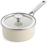 KitchenAid Steel Core Enamel 16 cm/1.3 Litre Saucepan with Lid, German Engineered Enamel, Induction, Oven Safe, Almond Cream