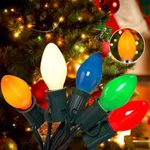 Aiyomt C7 Christmas Lights Outdoor, 25Ft Vintage Christmas String Lights with 27 C7 LED Bulbs E12 Base 0.6W for Outdoor Xmax Tree Holiday Wedding Party Christmas Decorations