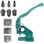 QWORK Hand Press Heavy Duty Eyelet Grommet Machine Punch Tool Kit with 3 Dies and 1500 Pcs Silver Grommets