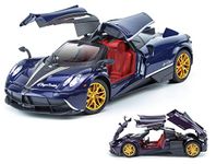 TONIRY 1.32 Scale Exclusive Alloy Metal Pull Back Die-cast Car Scale Model with Sound Light Mini Auto Toy for Kids Metal Model Toy Car with Sound and Light [New Car] (1:32 Scale-Pagani Huayra-Blue)